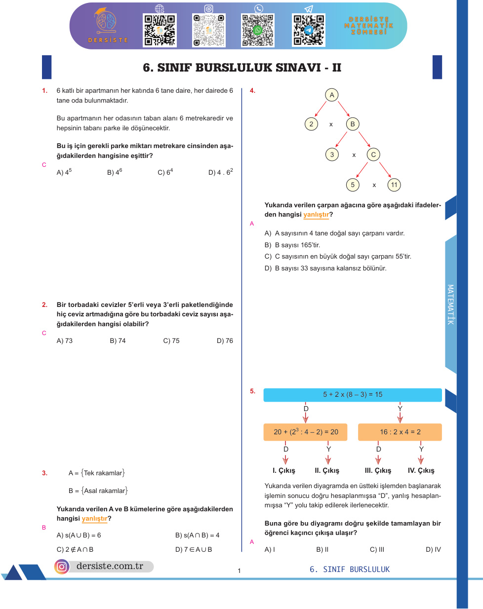 6. Sınıf Bursluluk Deneme Matematik 2 PDF İndir – Komisyon
