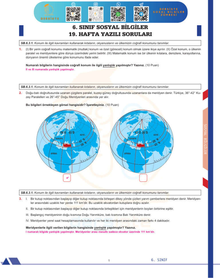 6. SINIF DERS ISTE HAFTALIK SINAV Kitap Kapağı