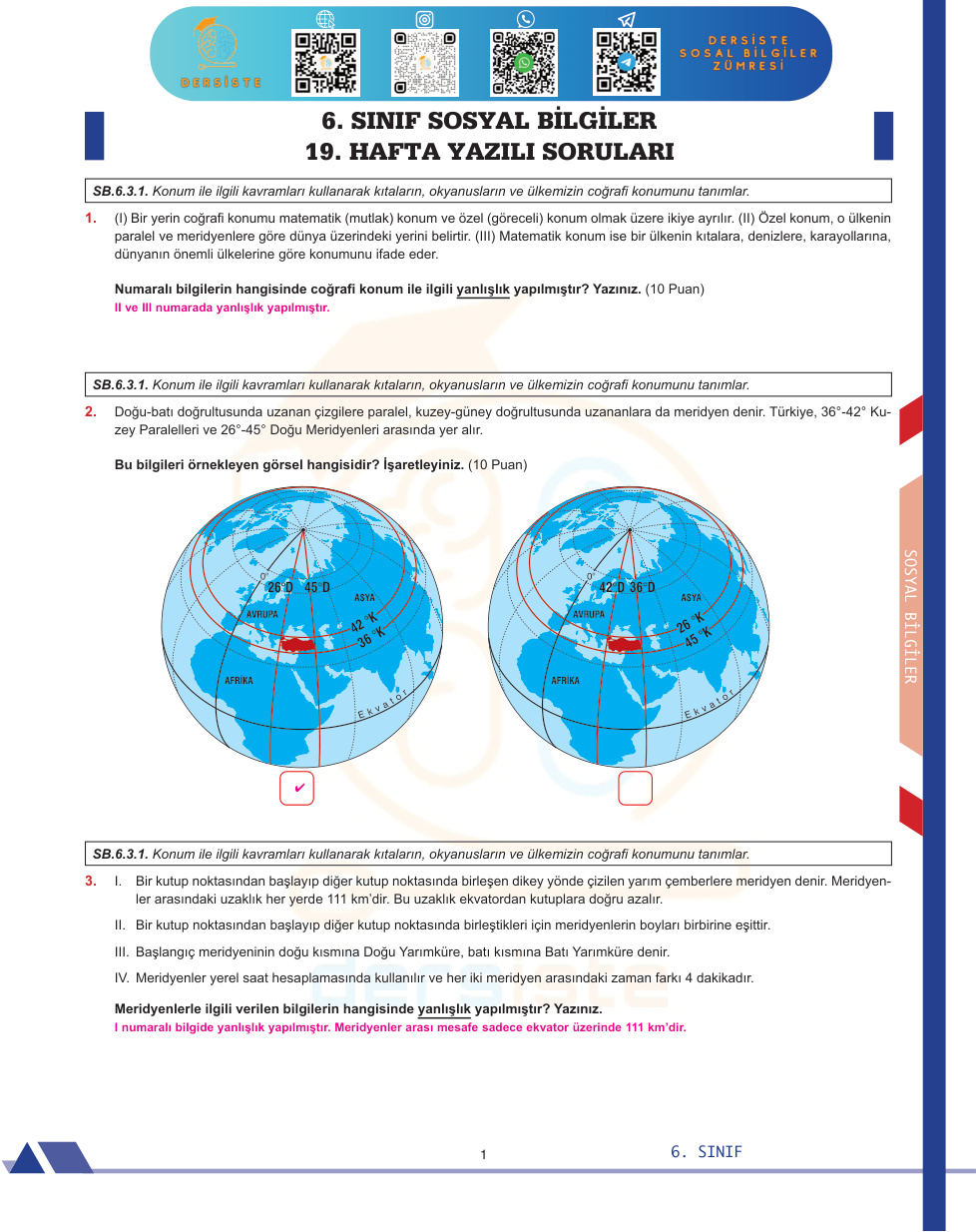 6. Sınıf Ders İşte Haftalık Sınav Sosyal Bilgiler 19 PDF İndir – Komisyon