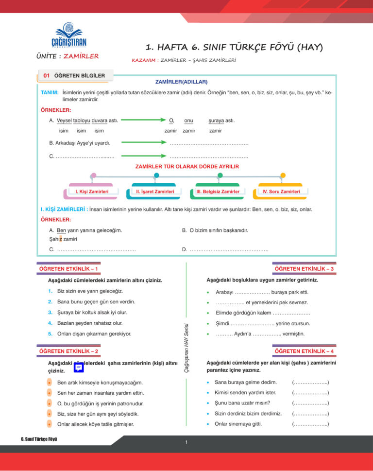 6. Sınıf Konu Föyü 1 Kitap Kapağı