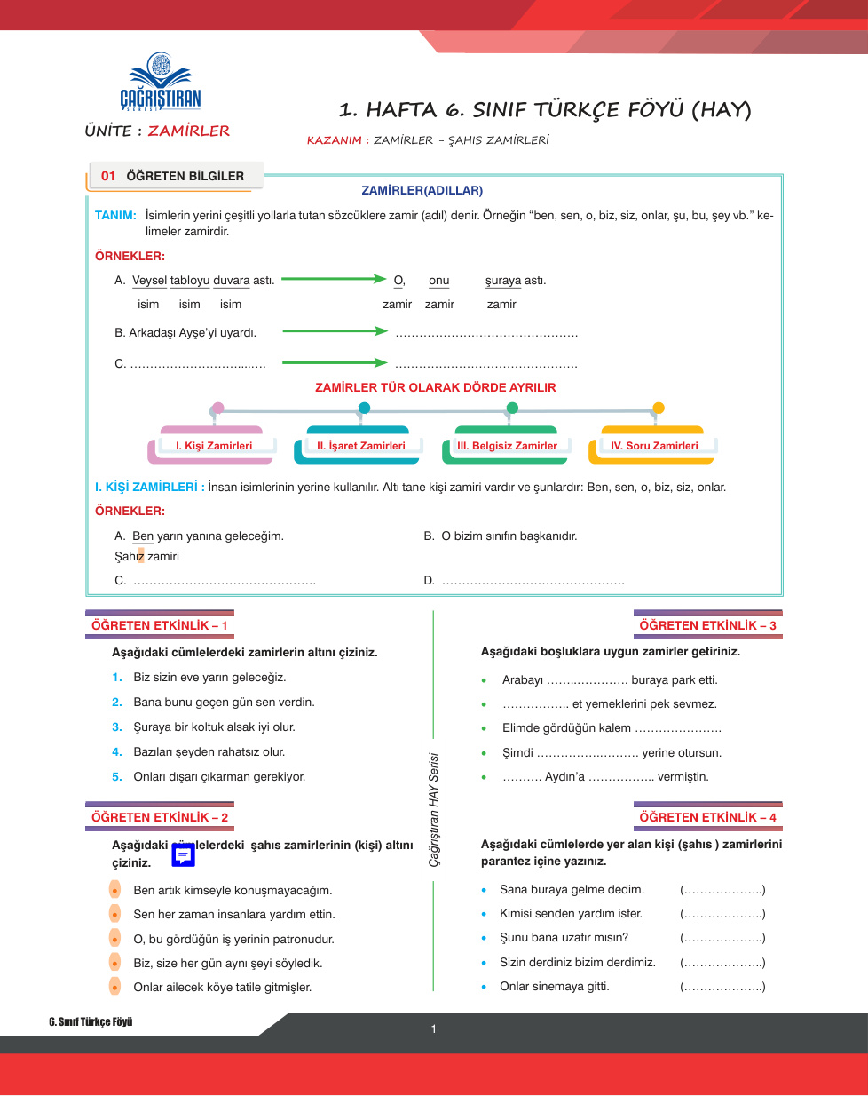 6. Sınıf Konu Föyü 1 PDF İndir