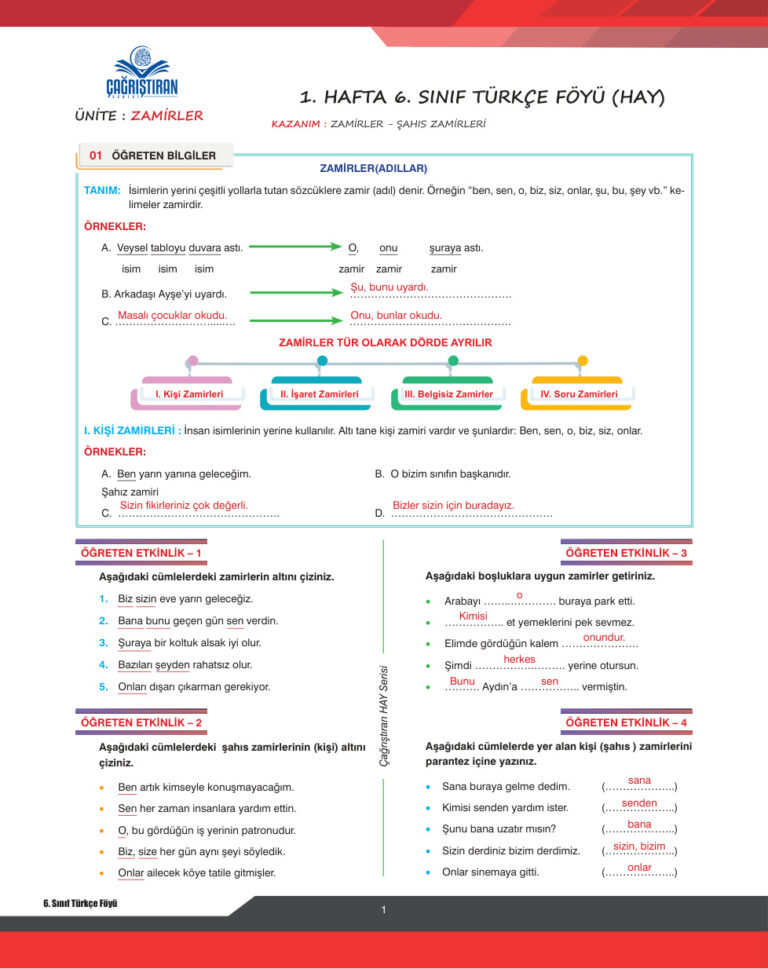 6. Sınıf Konu Föyü 1 Kitap Kapağı