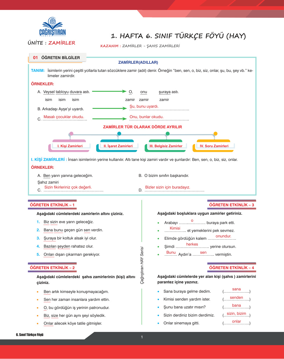 6. Sınıf Konu Föyü 1 Cevaplı PDF İndir – Komisyon