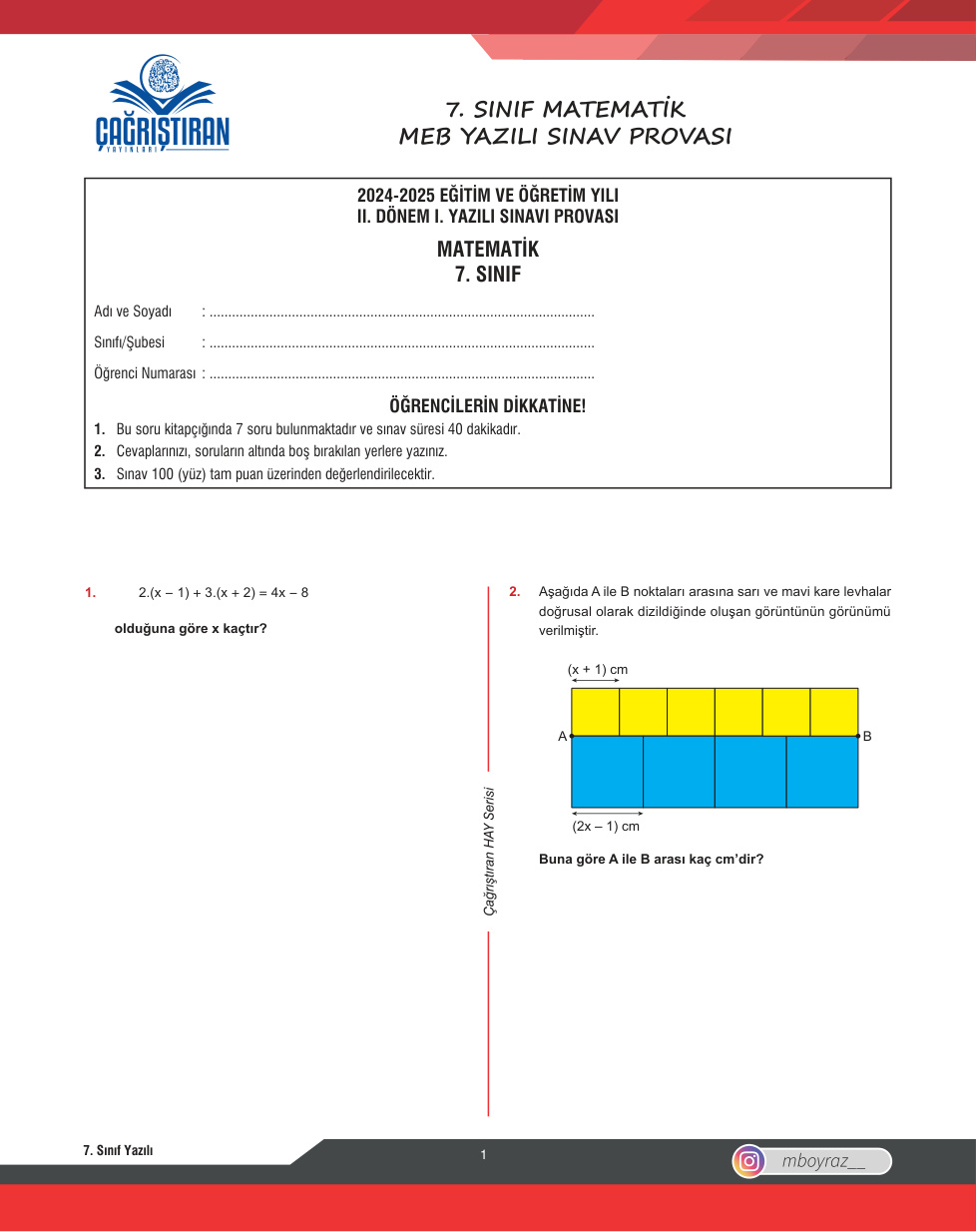 7. Sınıf Yazılı Sınav Provası 8 PDF İndir – Komisyon