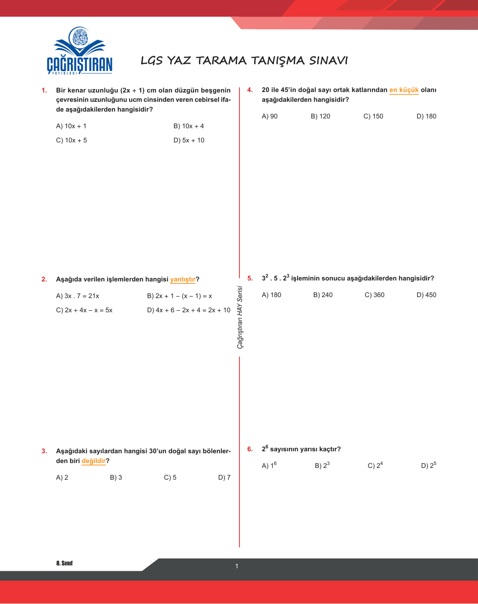 8. Sınıf Yaz Tarama Tanışma Sınavı PDF İndir – Komisyon