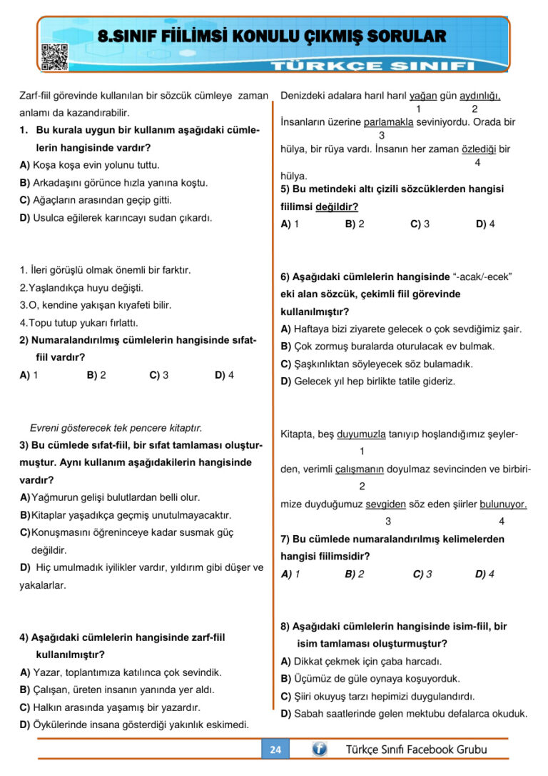 8. sınıf fiilmsi çıkmış sorular Kitap Kapağı