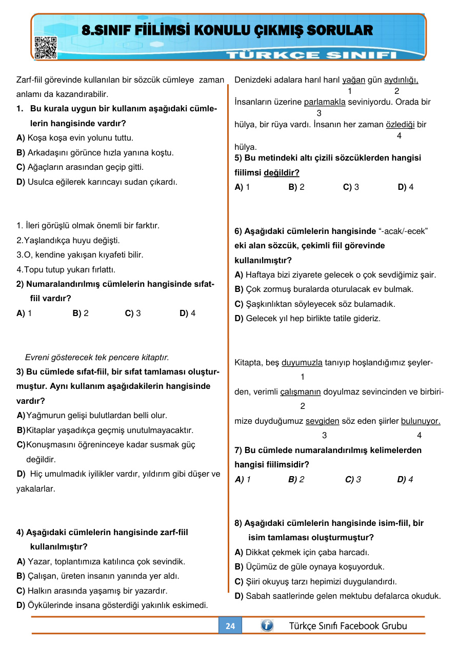 8. Sınıf Fiilimsi Çıkmış Sorular PDF İndir – Komisyon