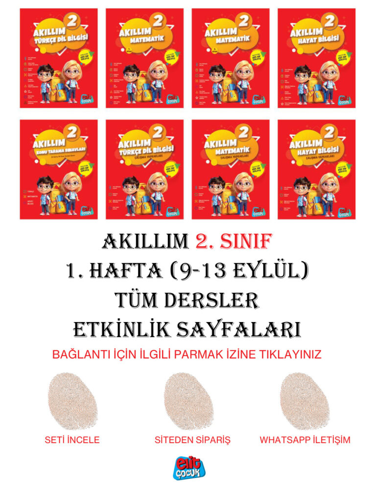 Akıllım 2 Sınıf 1 Hafta9 13 Eylül Tüm Dersler Etkinlik Sayfaları Kitap Kapağı