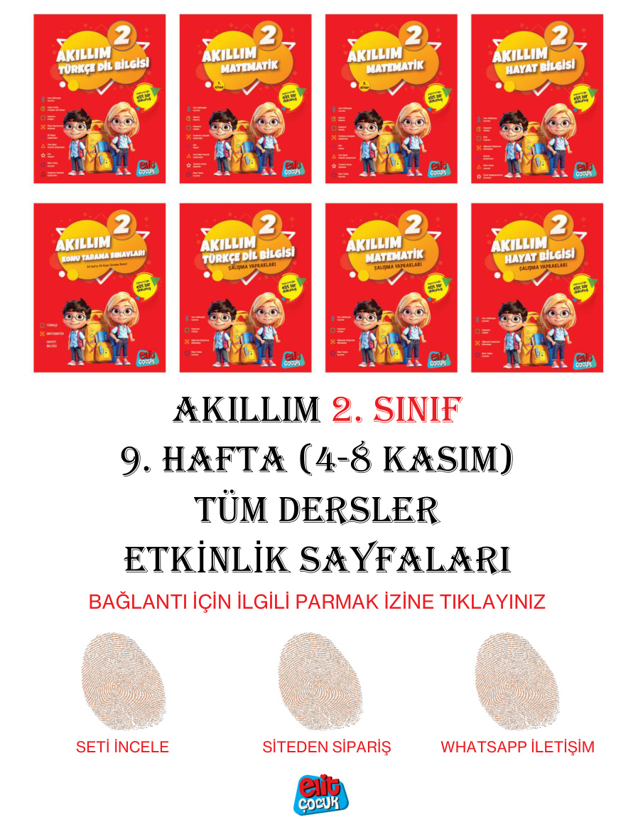 Akıllım 2. Sınıf 9. Hafta (4-8 Kasım) Tüm Dersler Etkinlik Sayfaları PDF İndir – Komisyon