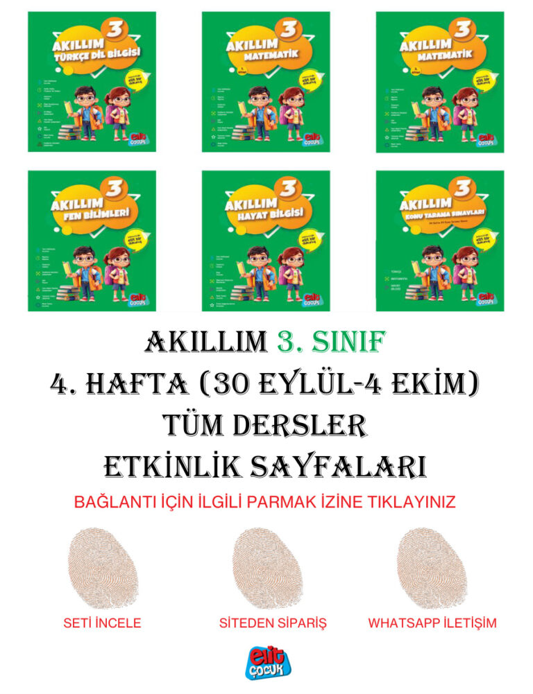Akıllım 3 Sınıf 4 Hafta30 Eylül 4 Ekim Tüm Dersler Etkinlik Sayfaları Kitap Kapağı