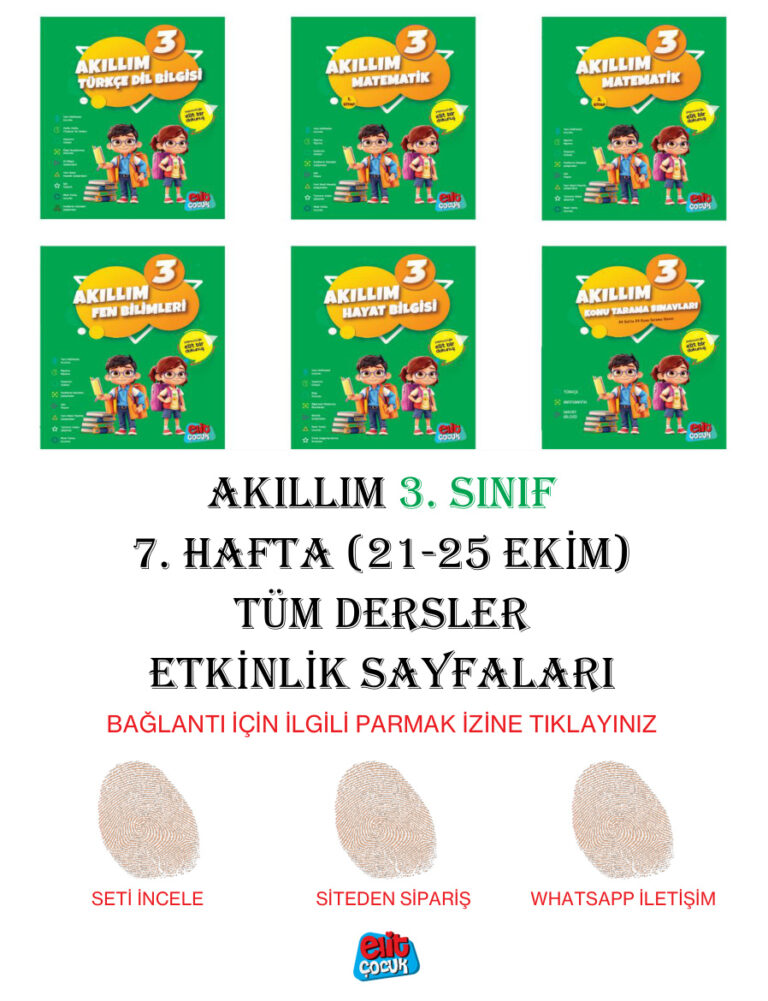 Akıllım 3 Sınıf 7 Hafta21 25 Ekim Tüm Dersler Etkinlik Sayfaları Kitap Kapağı