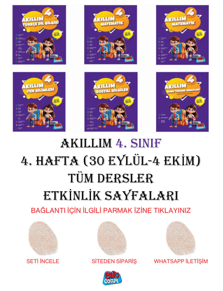 Akıllım 4 Sınıf 4 Hafta30 Eylül 4 Ekim Tüm Dersler Etkinlik Sayfaları Kitap Kapağı