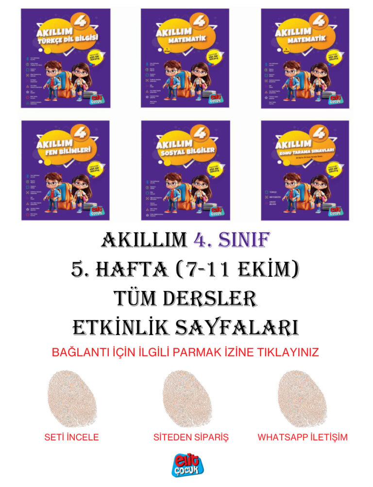 Akıllım 4 Sınıf 5 Hafta7 11 Ekim Tüm Dersler Etkinlik Sayfaları Kitap Kapağı