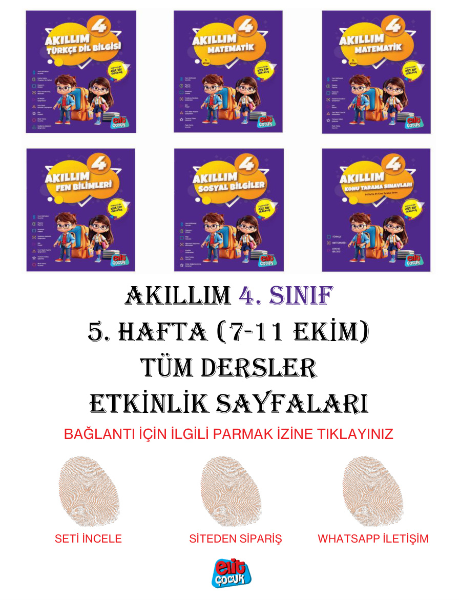 Akıllım 4. Sınıf 5. Hafta (7-11 Ekim) Tüm Dersler Etkinlik Sayfaları PDF İndir – Komisyon