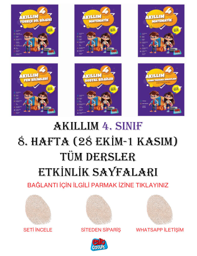 Akıllım 4 Sınıf 8 Hafta28 Ekim 1 Kasım Tüm Dersler Etkinlik Sayfaları Kitap Kapağı