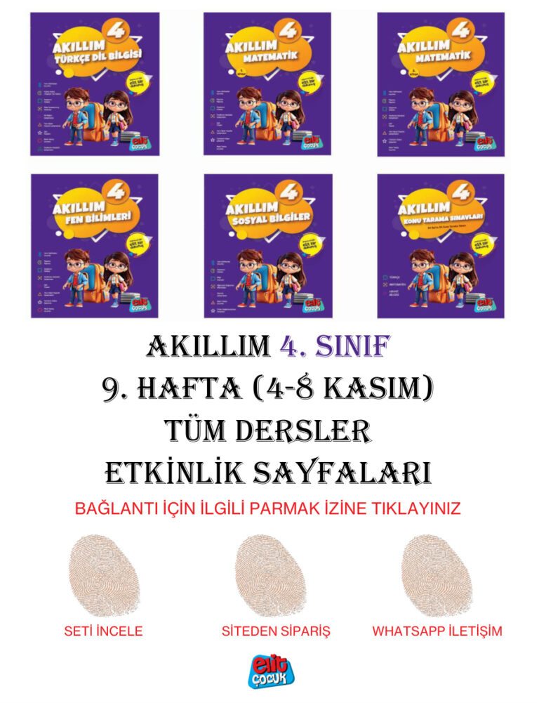Akıllım 4 Sınıf 9 Hafta4 8 Kasım Tüm Dersler Etkinlik Sayfaları Kitap Kapağı