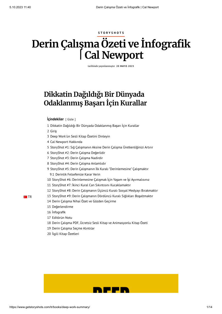 Derin Çalışma Özeti ve İnfografik PDF İndir - Cal Newport 1 Derin Çalışma Özeti ve İnfografik PDF İndir