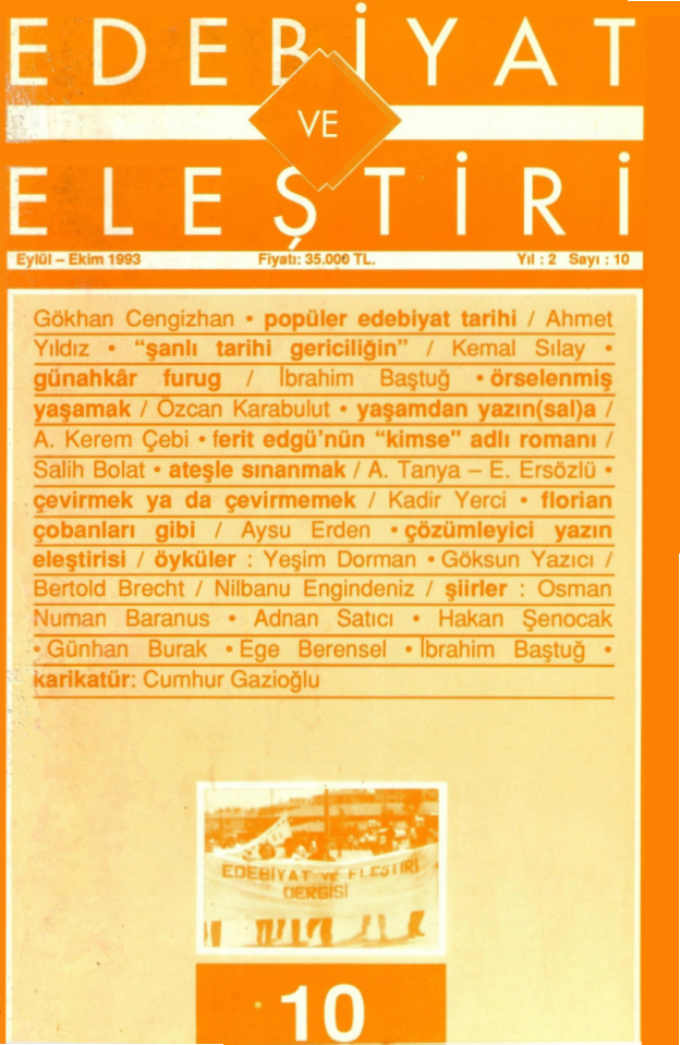 Edebiyat ve Eleştiri Sayı 010 Eylül-Ekim 1993 PDF İndir – Edebiyat ve Eleştiri Dergi