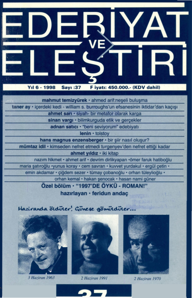 Edebiyat ve Eleştiri Sayı 037 Mayıs-Haziran 1998 PDF İndir – Edebiyat ve Eleştiri Dergi