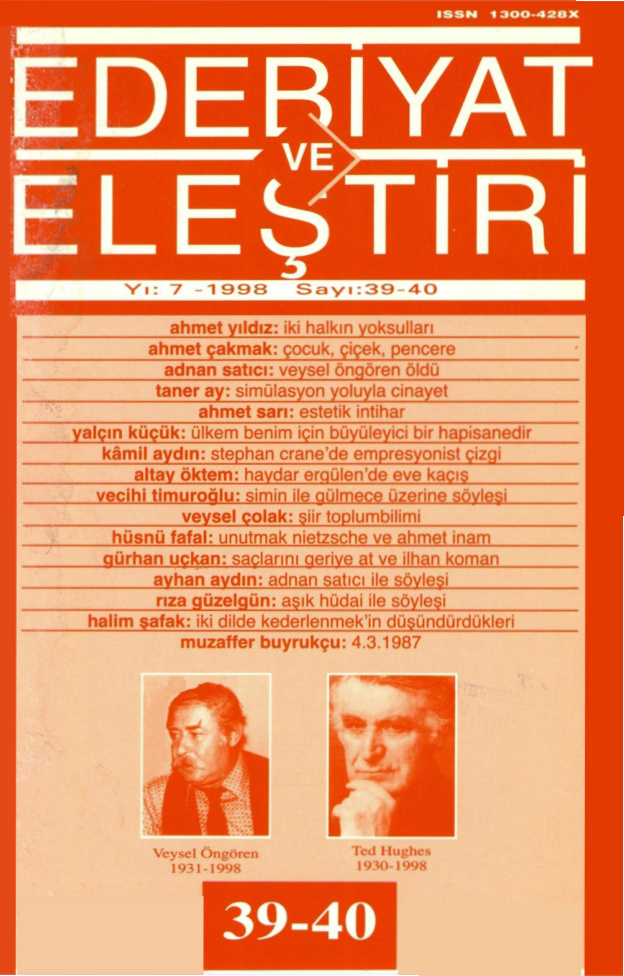 Edebiyat ve Eleştiri Sayı 039-040 Eylül-Aralık 1998 PDF İndir – Edebiyat ve Eleştiri Dergi