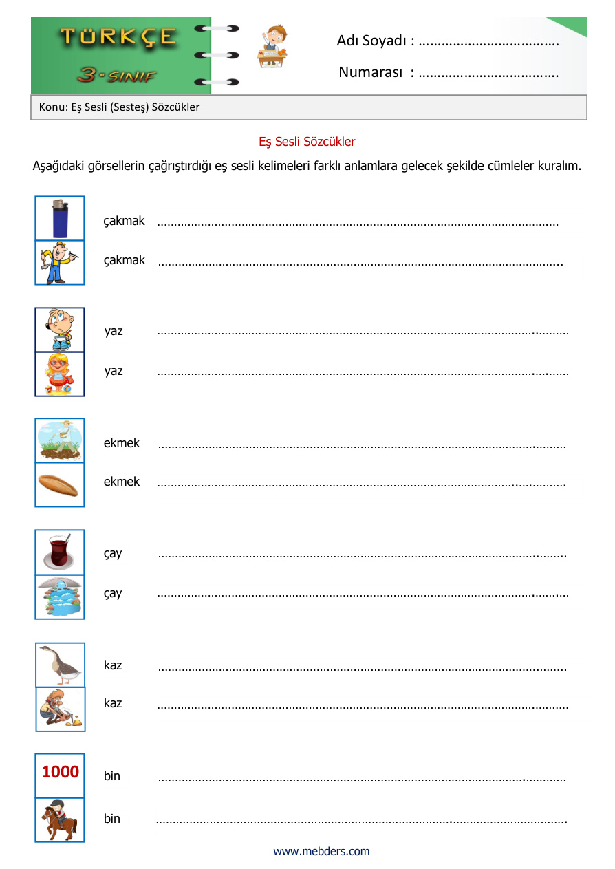 Eş Sesli (Sesteş) Sözcükler Etkinliği 2 PDF İndir – Komisyon