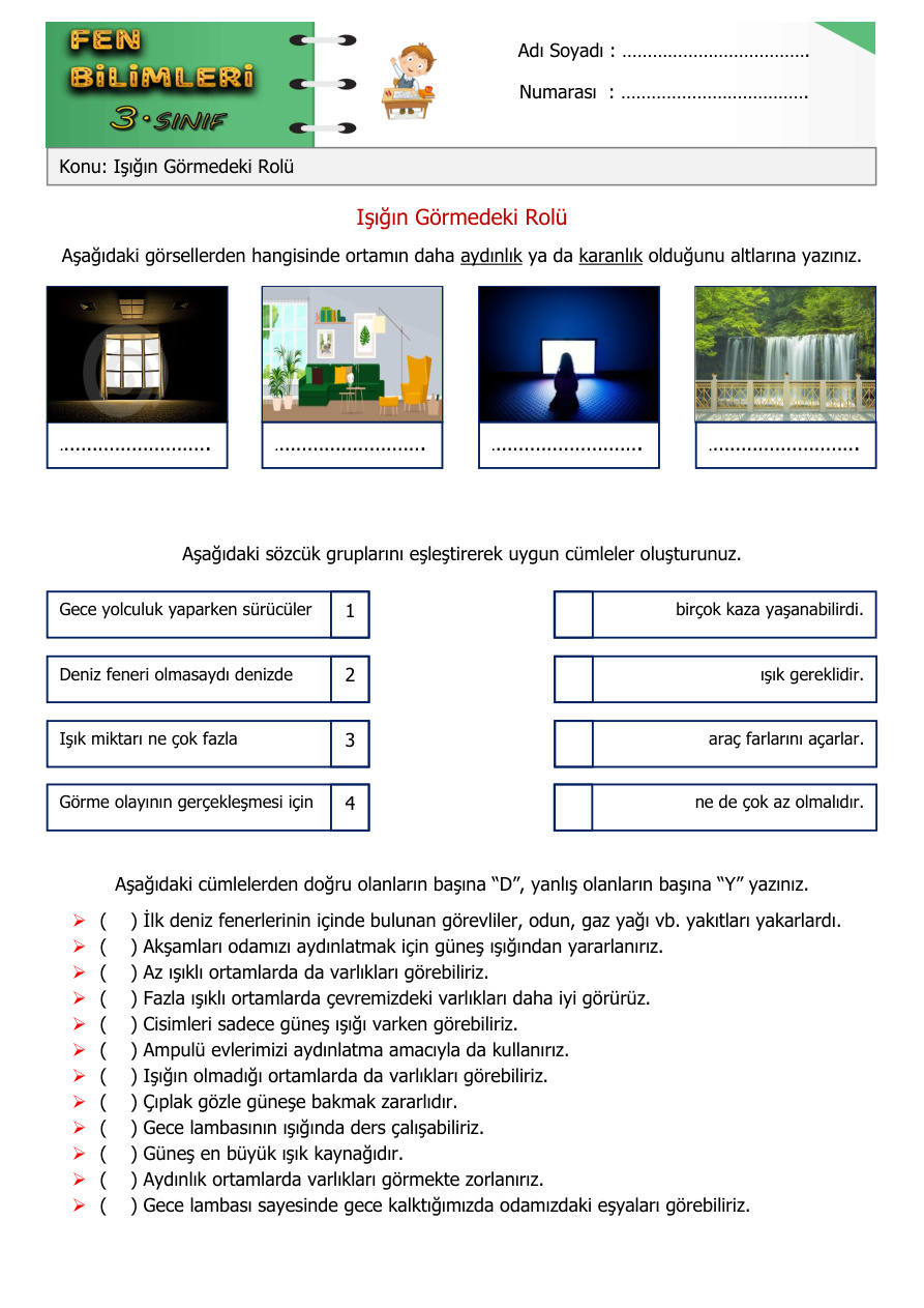 Işığın Görmedeki Rolü Etkinliği 1 PDF İndir – Komisyon