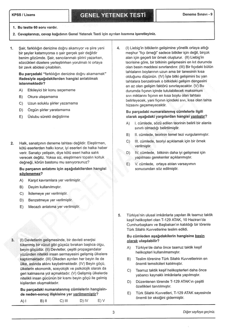 Pegem 2022 - 10'lu Deneme GY-GK 9 PDF İndir
