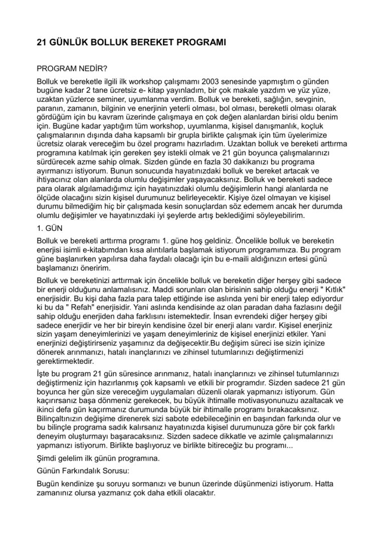 TR 21 GÜNLÜK BOLLUK BEREKET PROGRAMI Kitap Kapağı