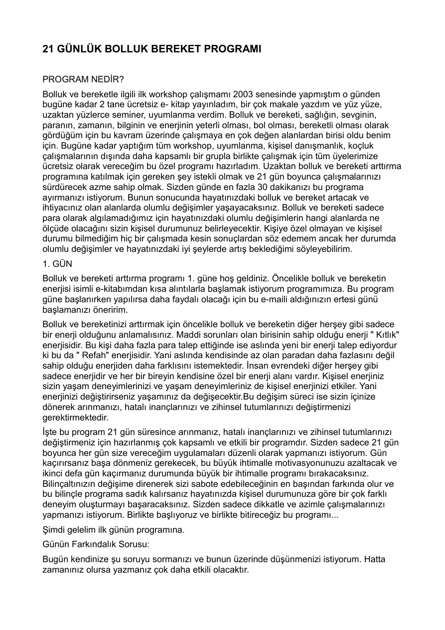 21 Günlük Bolluk Bereket Programı PDF İndir