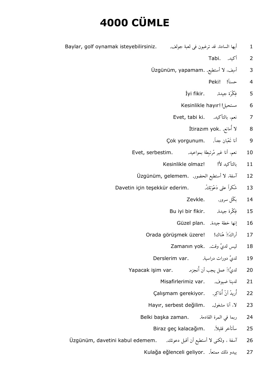 4000 Cümle Arapça PDF İndir