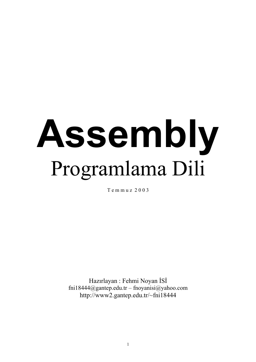 Assembly Programlama Dili PDF İndir – Bilinmiyor