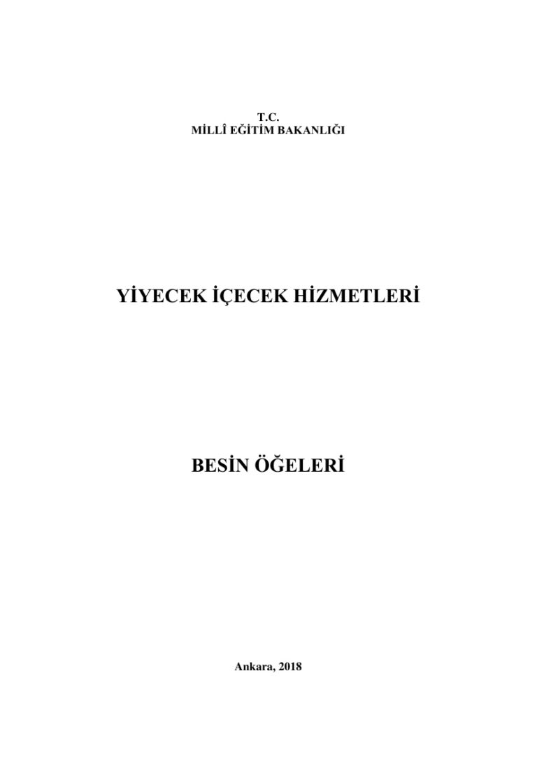 TR BESİN ÖGELERİ 1 YİYECEK İÇECEK HİZMETLER Kitap Kapağı