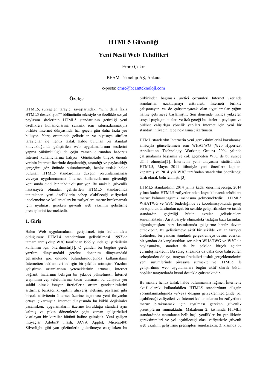 HTML5 Güvenliği: Yeni Nesil Web Tehditleri PDF İndir – Bilinmiyor