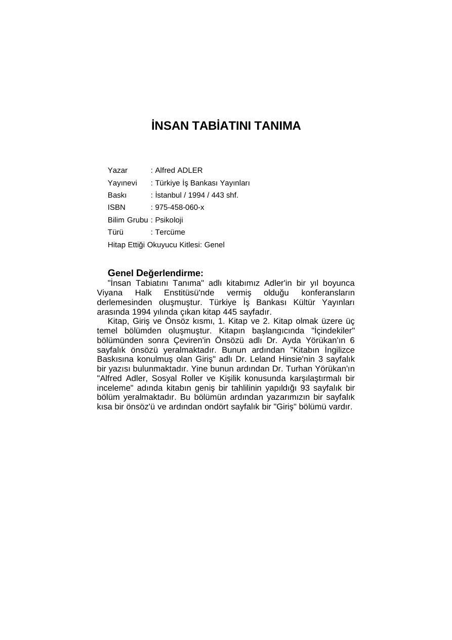 İnsan Tabiatını Tanıma PDF İndir