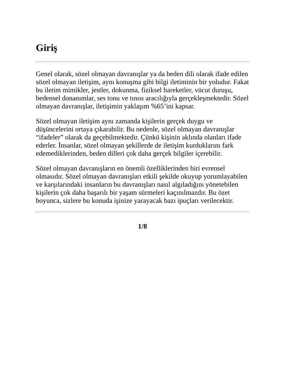 Kısa Beden Dili PDF İndir