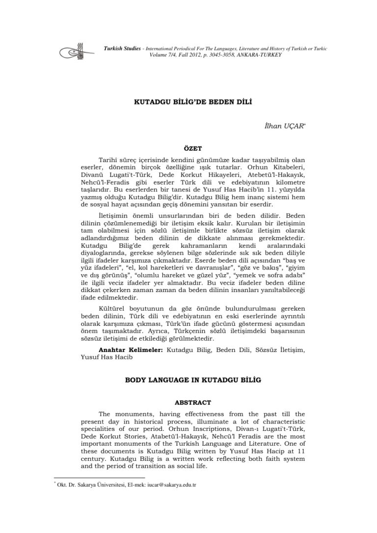 TR KUTADGU BİLİG’DE BEDEN DİLİ Kitap Kapağı