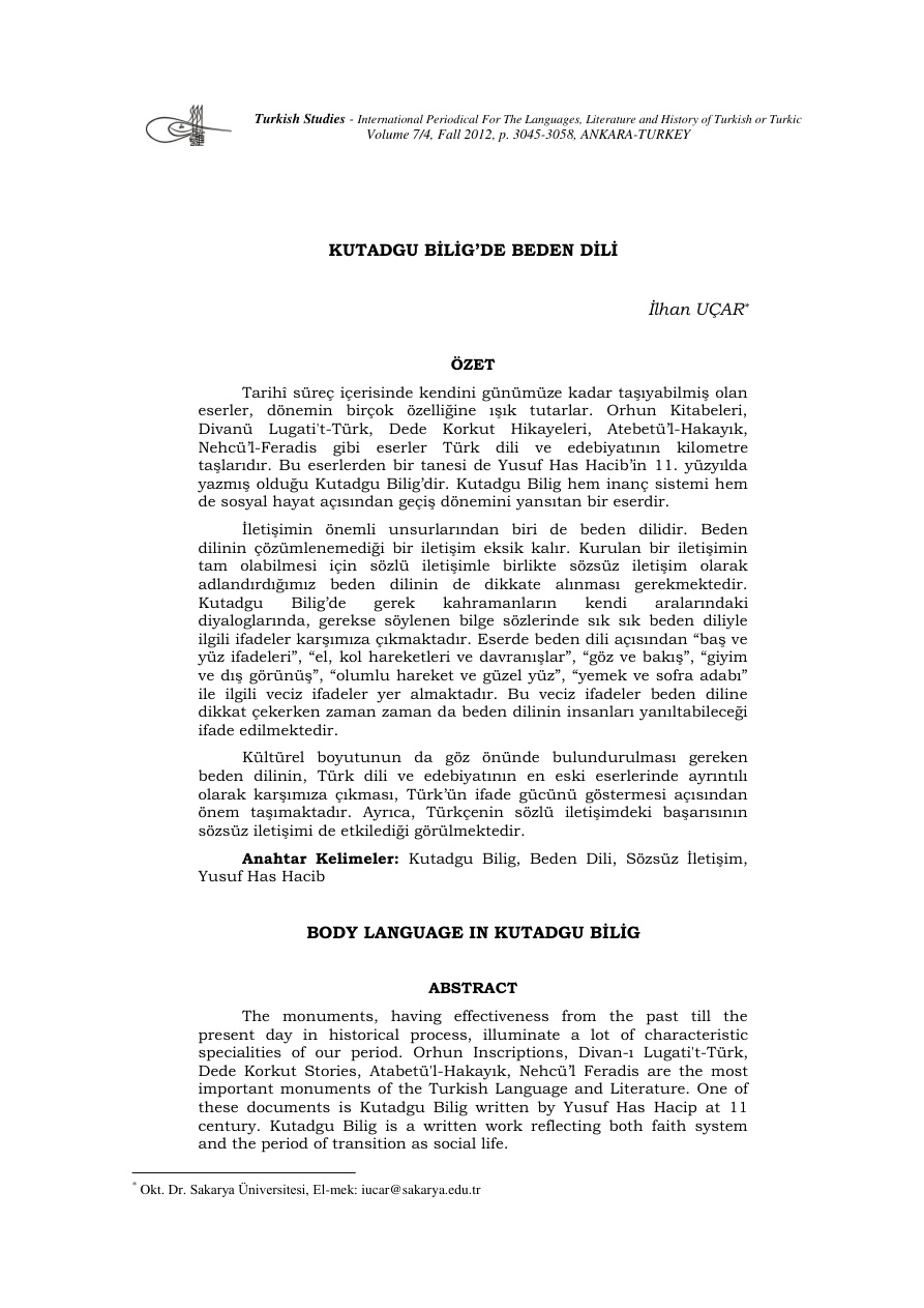 Kutadgu Bilig'de Beden Dili PDF İndir