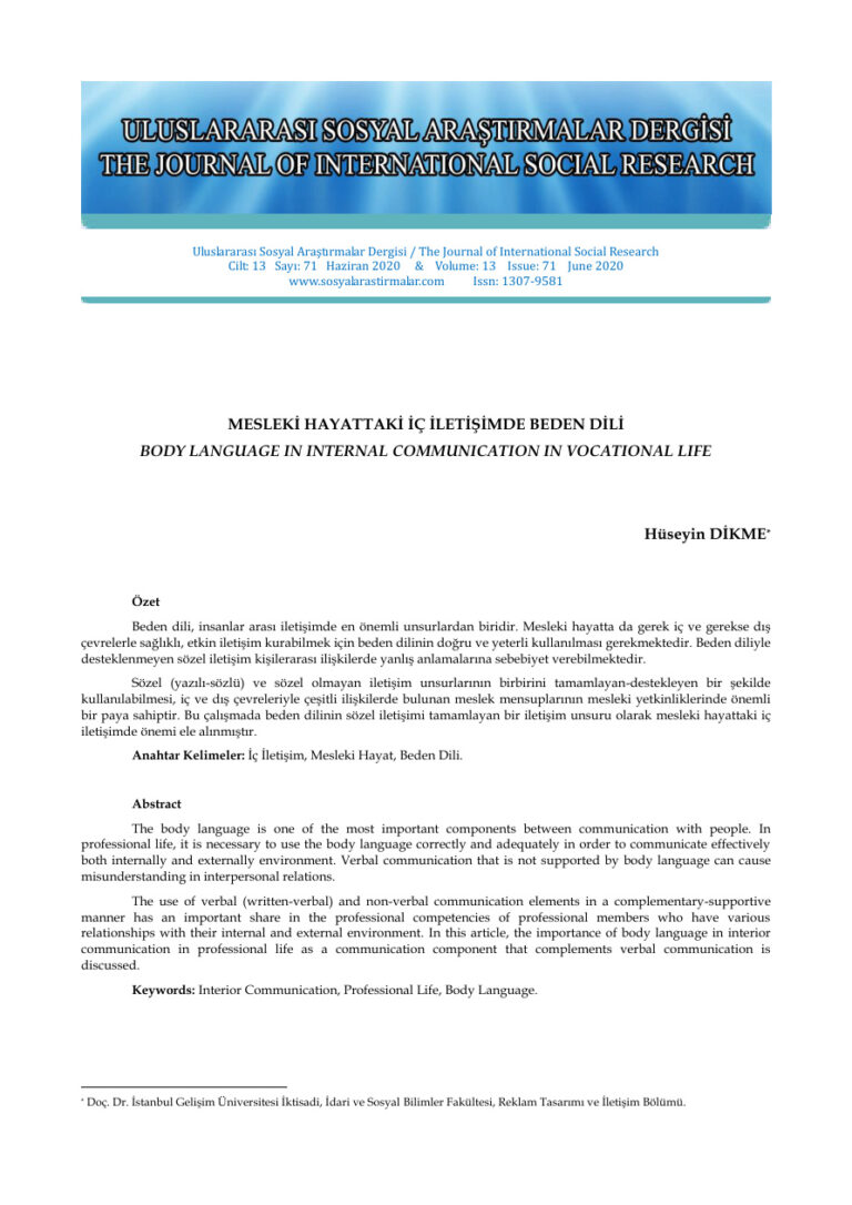 TR MESLEKİ HAYATTAKİ İÇ İLETİŞİMDE BEDEN DİLİ Kitap Kapağı