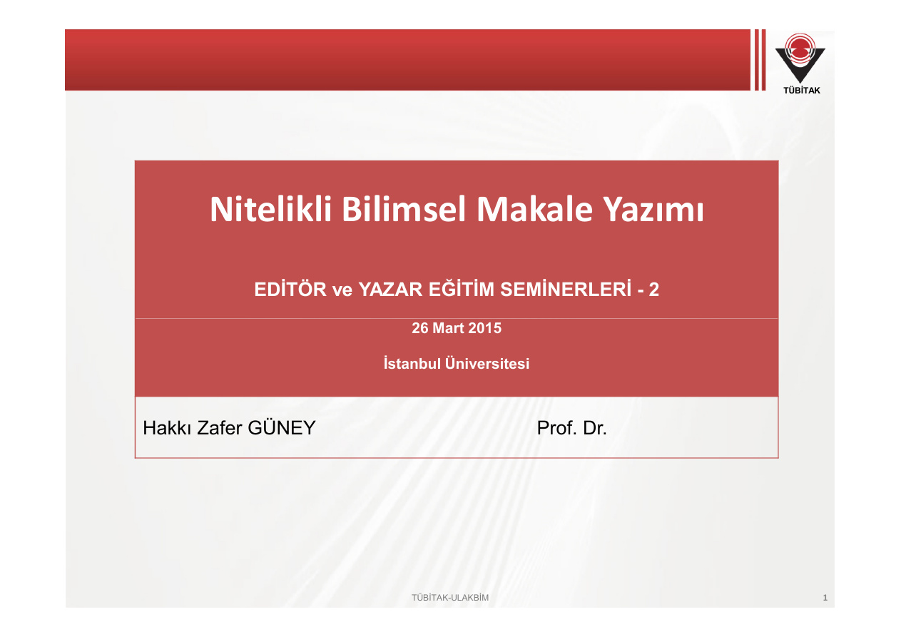 Nitelikli Bilimsel Makale Yazımı Sunum PDF İndir