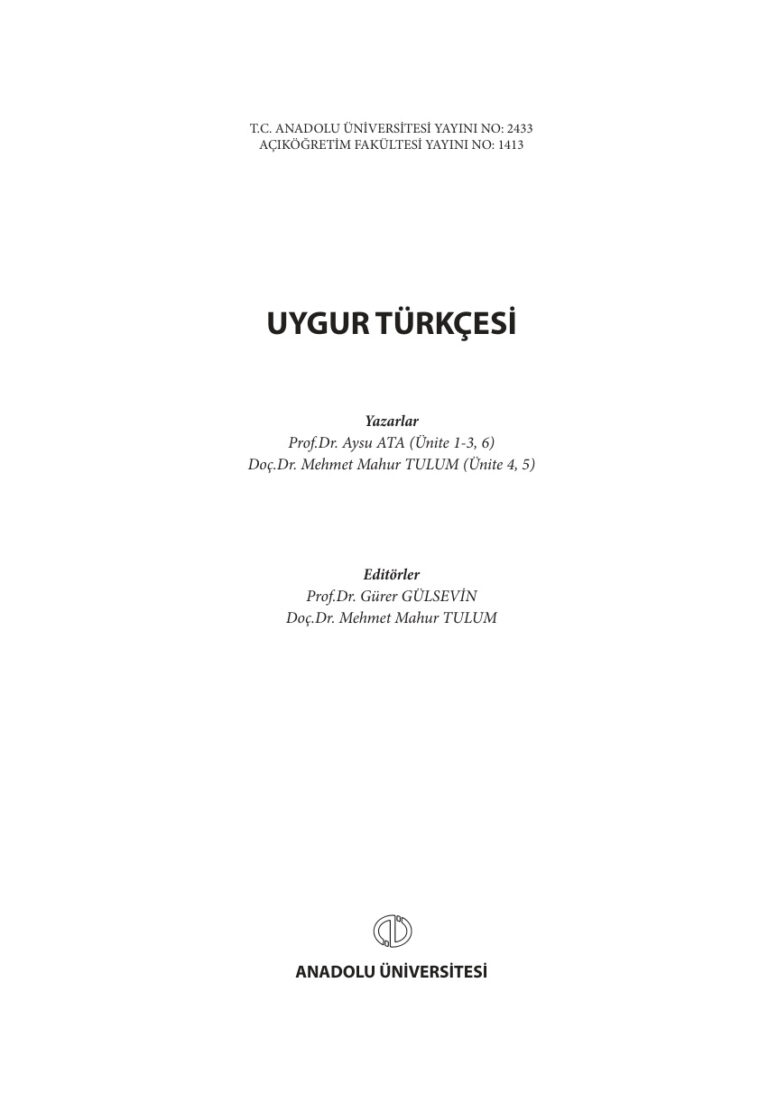 TR UYGUR TÜRKÇESİ AYSU ATA MEHMET MAHUR TULUN Kitap Kapağı