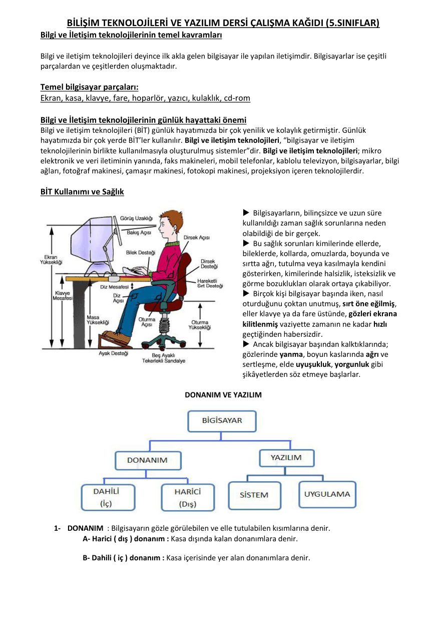 Bilişim Teknolojileri ve Yazılım Dersi Çalışma Kağıdı PDF İndir