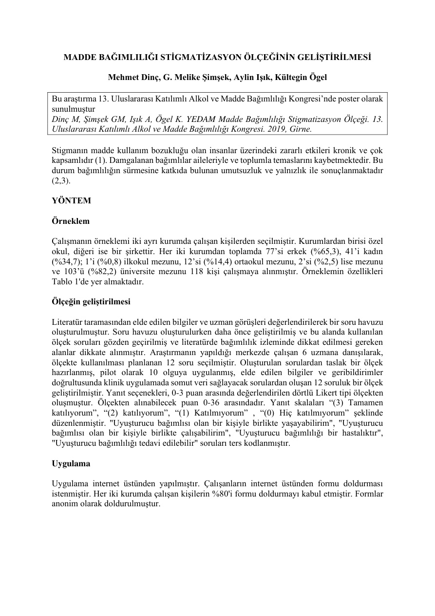 Madde Bağımlılığı Stigmatizasyon Ölçeğinin Geliştirilmesi PDF İndir - Bilinmiyor 1 Madde Bağımlılığı Stigmatizasyon Ölçeğinin Geliştirilmesi PDF İndir