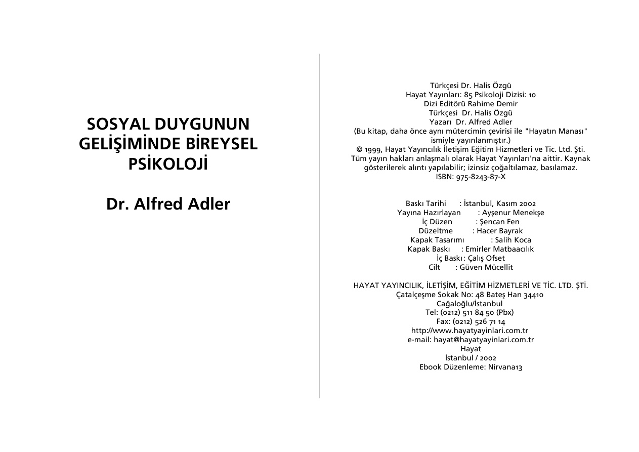 Sosyal Duygunun Gelişiminde Bireysel Psikoloji PDF İndir