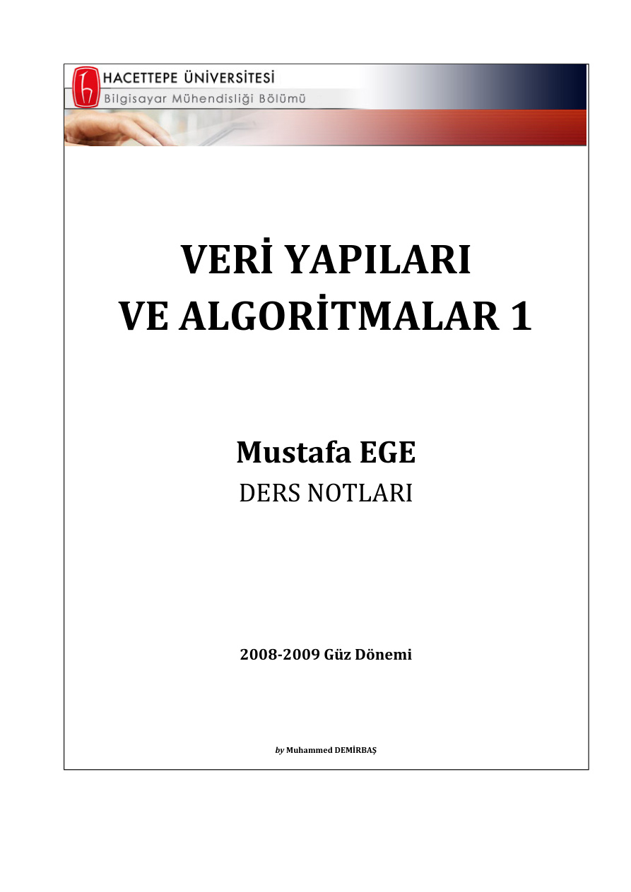 Veri Yapıları ve Algoritmalar 1 PDF İndir – Mustafa Ege