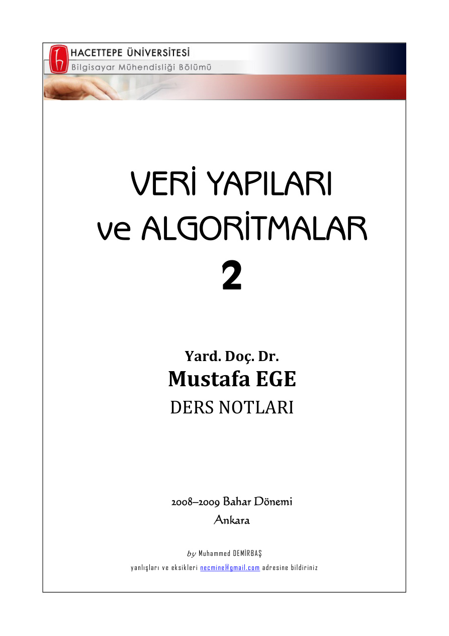 Veri Yapıları ve Algoritmalar 2 PDF İndir – Mustafa Ege
