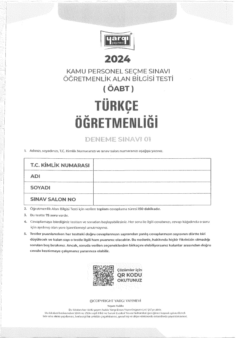 Yargı 1 Türkçe ÖABT 2024 PDF İndir