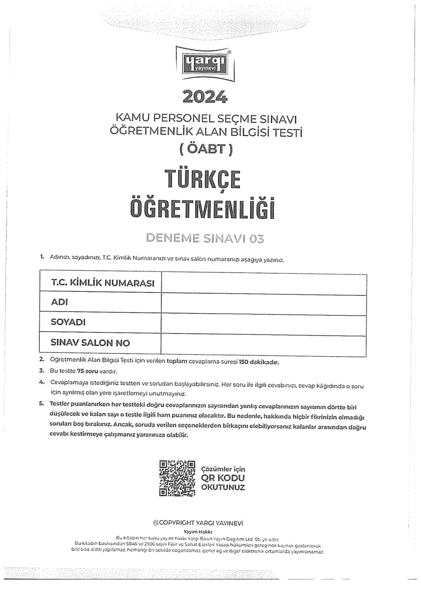 Yargı 3 Türkçe ÖABT TG PDF İndir
