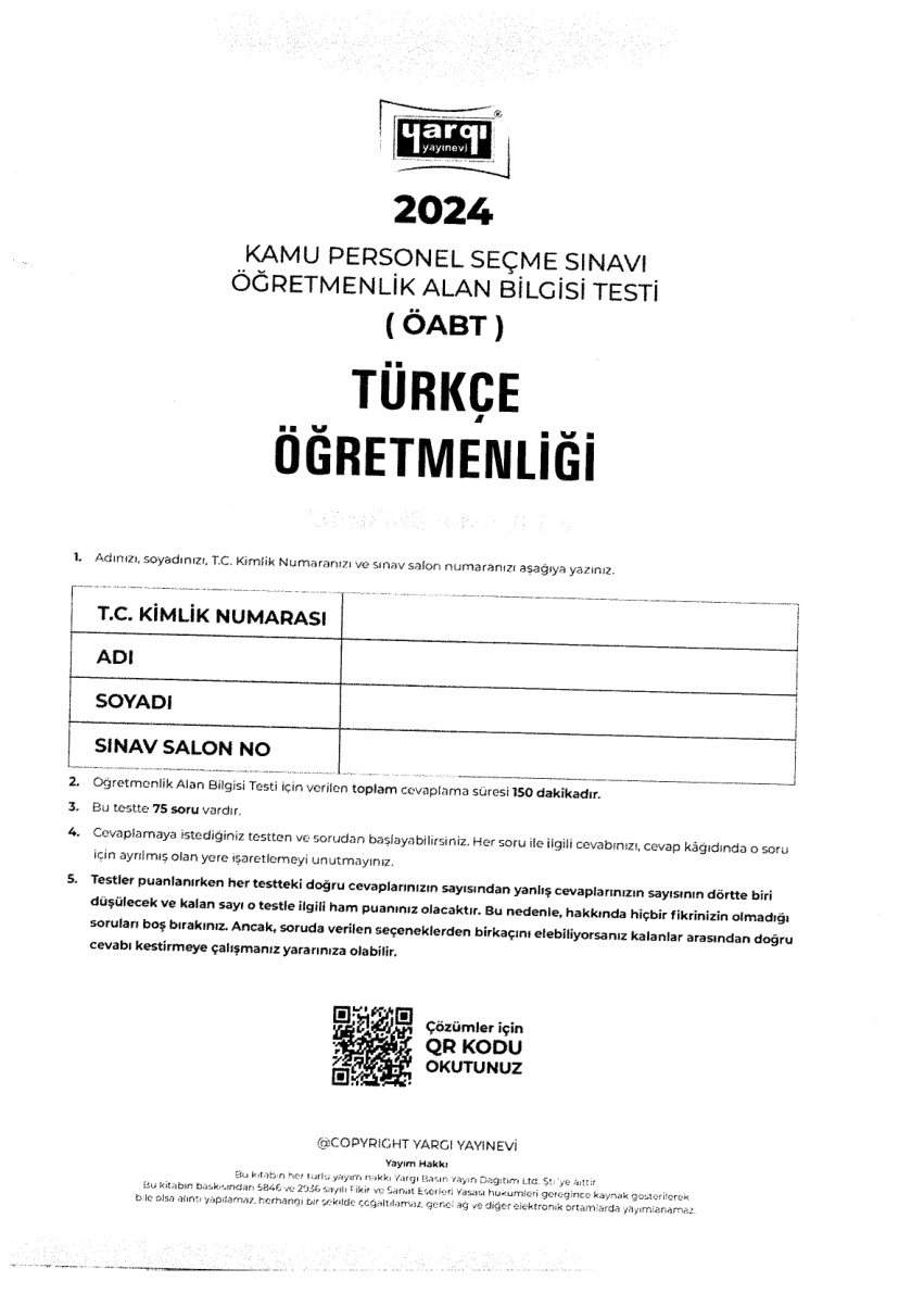 Yargı 4 Türkçe ÖABT TG PDF İndir