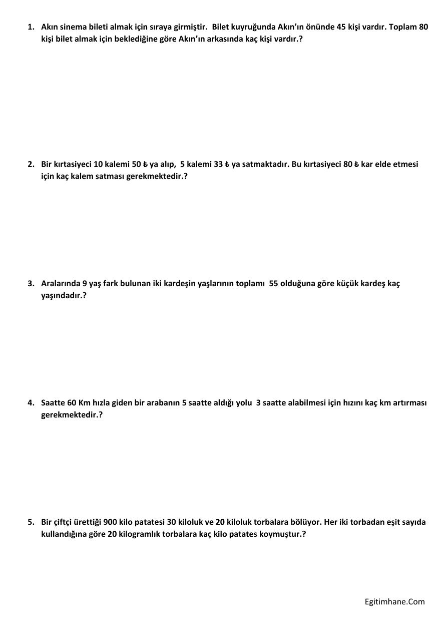 5. Sınıf Karma Problemler PDF İndir – Komisyon