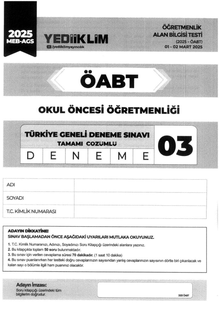 yediiklim ags tg okul öncesi 3 2025 Kitap Kapağı